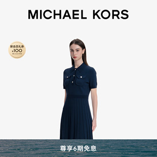 MICHAEL KORS MK 女士 Polo 领针织百褶针织连衣裙