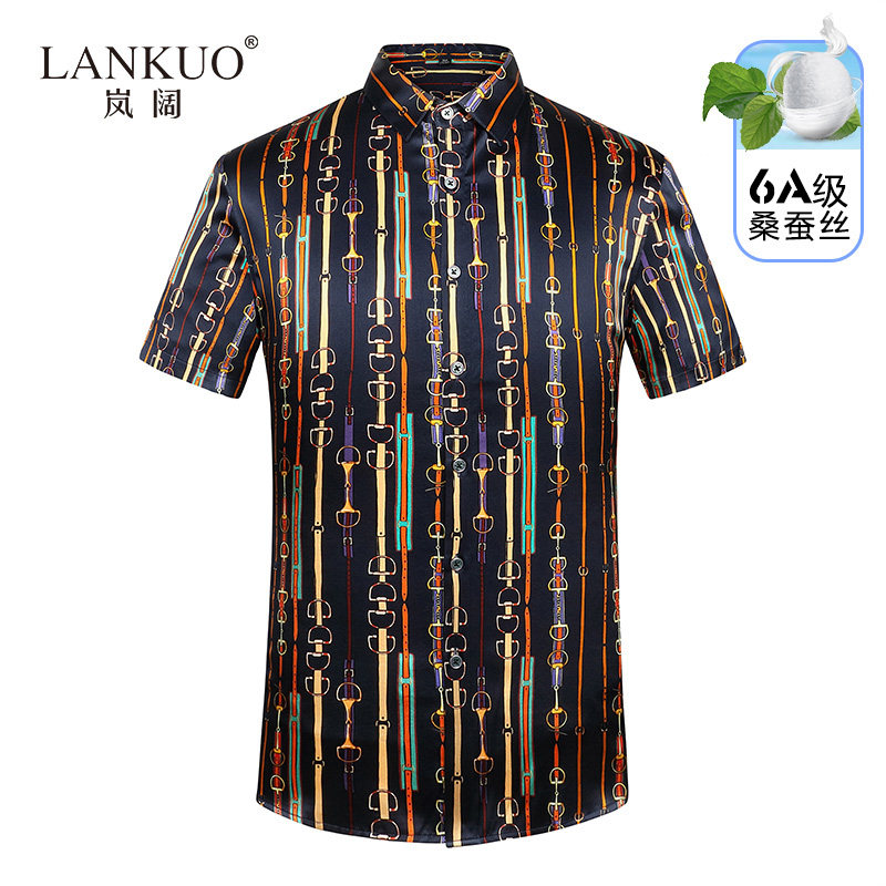 岚闊19姆米新款桑蠶絲襯衫高檔印花綢緞T恤中年真絲男士短袖襯衣在類目 男裝, 襯衫中 - 來自Buy2taobao.com提供專業的淘寶代購服務