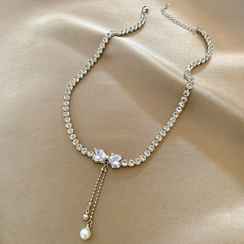 蝴蝶结流苏珍珠项链女