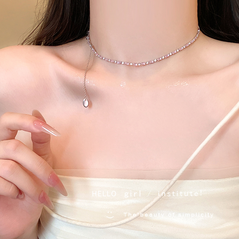 粉色闪钻项链女款2026新爆款