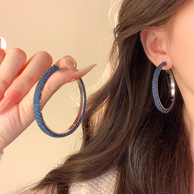 蓝色牛仔大圈圈耳环女2025新款
