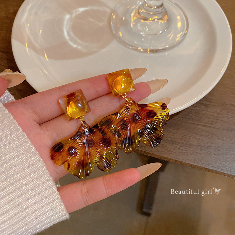 美拉德豹纹花朵流苏耳环