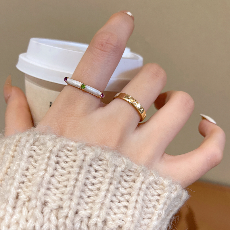 两件套素圈开口戒指女ins简约冷淡风食指戒时尚个性高级感指环