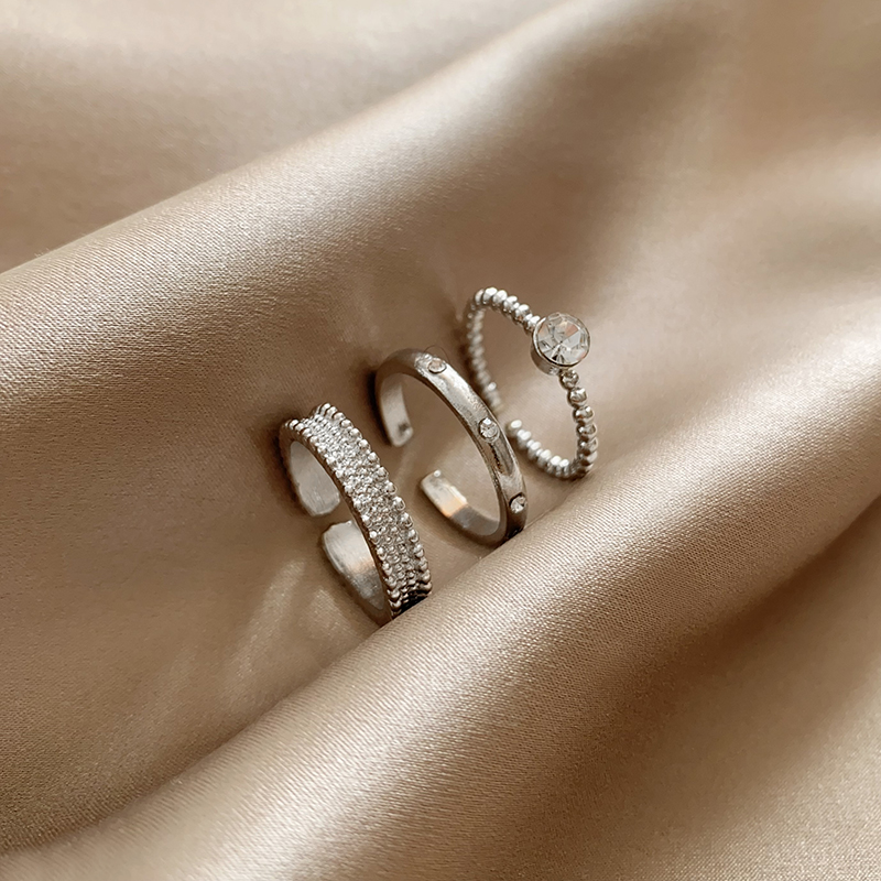 精致三件套锆石开口戒指女