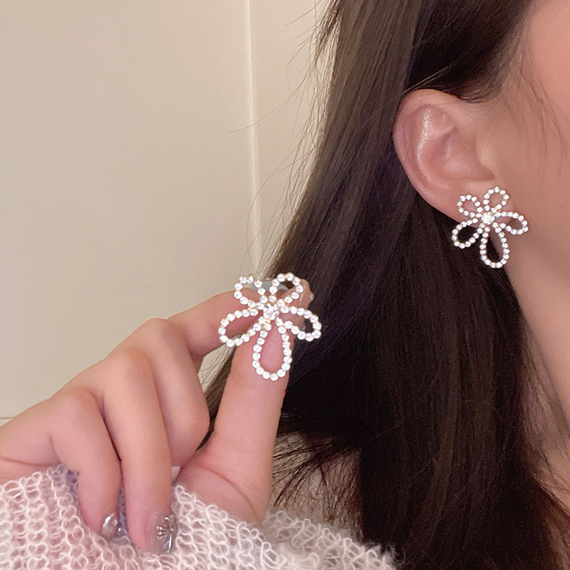 满钻爆闪镂空太阳花耳钉女精致气质上档次耳环高级感小众设计耳饰