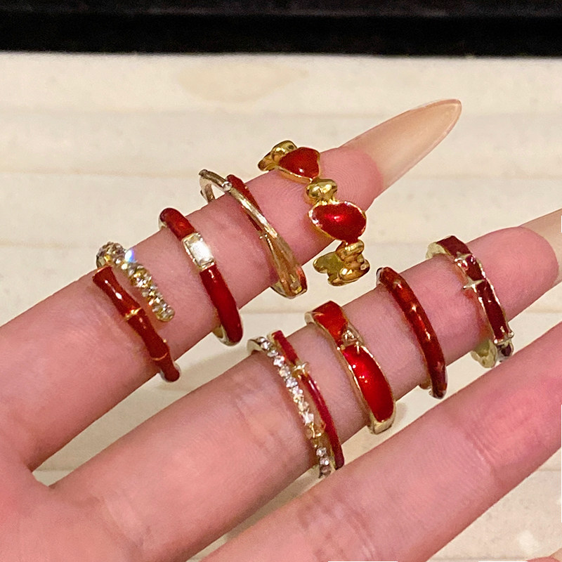 安可拉红色滴釉开口戒指女2026轻奢高级感食指戒复古显白叠戴指环