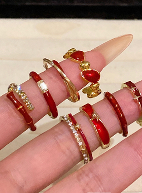 安可拉红色滴釉开口戒指女2026轻奢高级感食指戒复古显白叠戴指环
