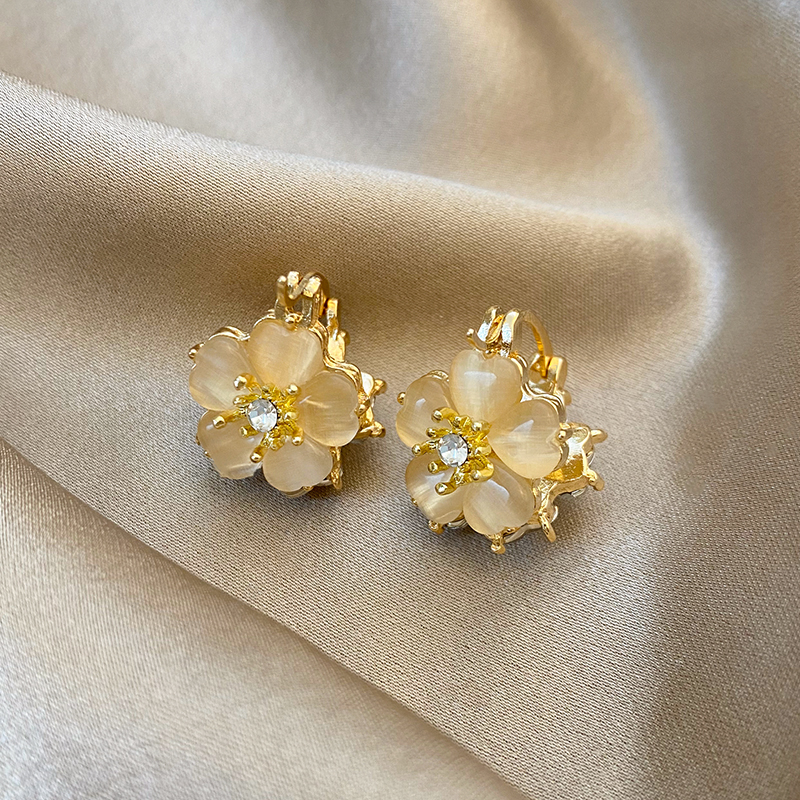 双面猫眼石花朵耳扣女一款两戴式气质高级感耳环ins轻奢小众耳饰