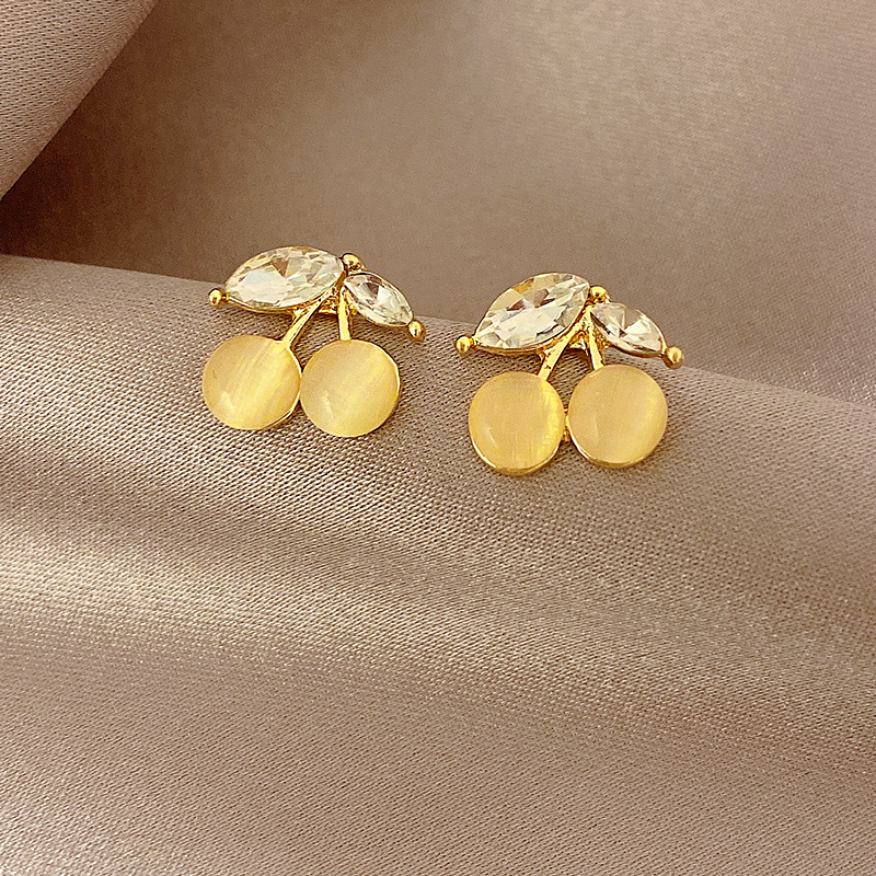 那片海樱桃猫眼石耳钉女