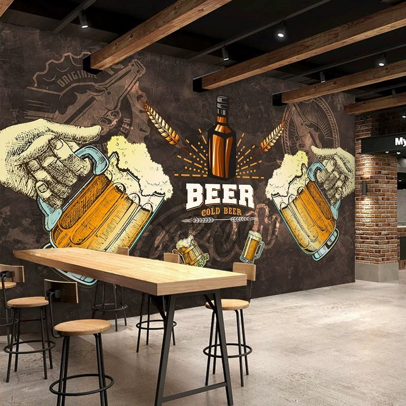 工业风精酿啤酒屋装修墙纸酒馆烧烤店定制背景墙布酒吧清吧壁纸