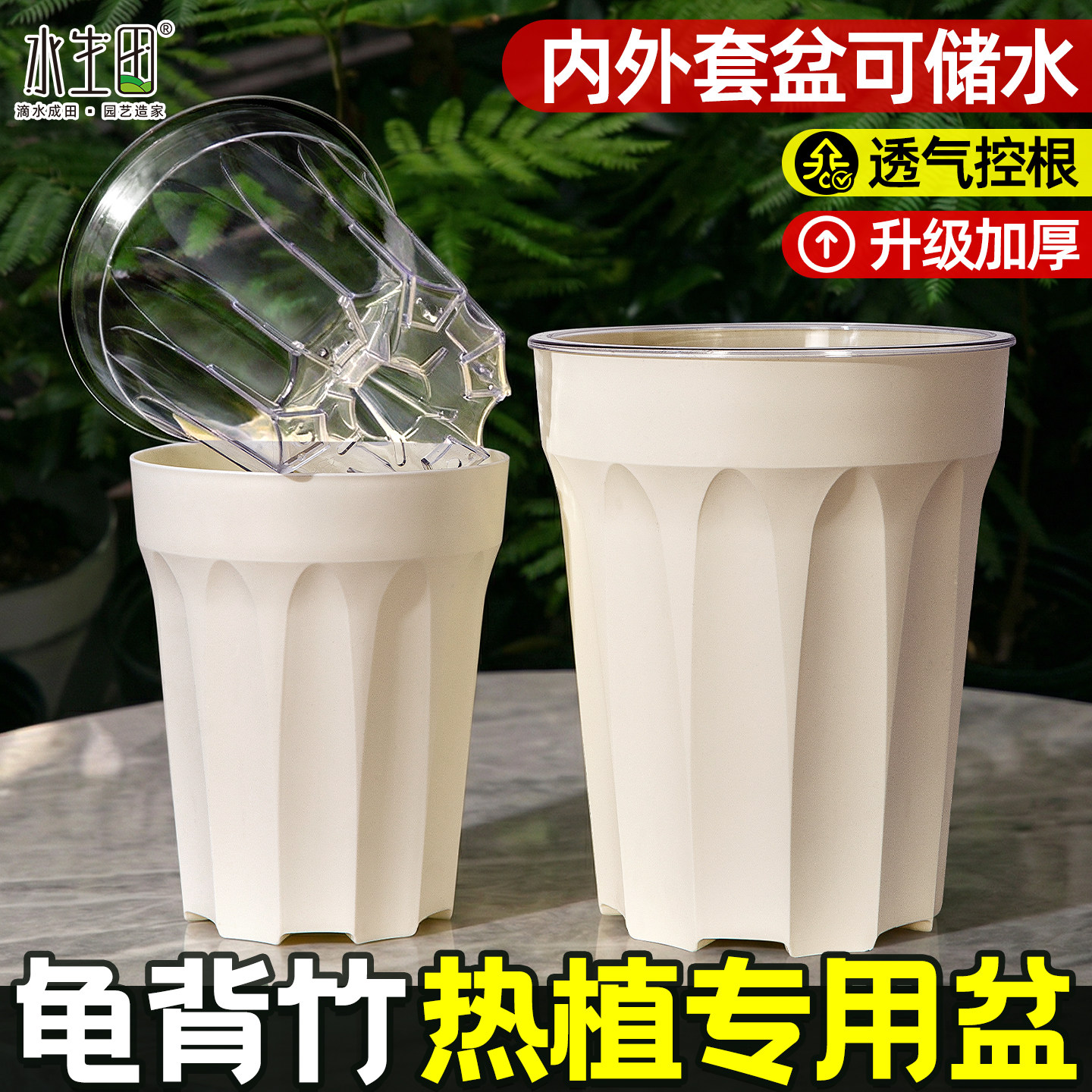 龟背竹热植专用花盆懒人自吸水塑料家用蝴蝶兰花套盆树脂透明白
