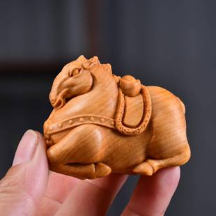 崖柏木雕手把件盛世唐马摆件文玩把玩实木雕刻家居工艺动物生肖马