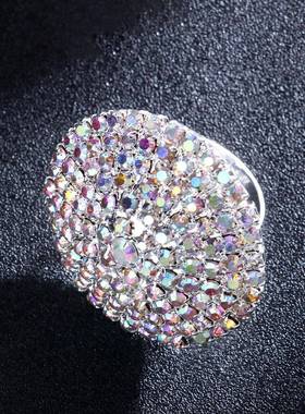 跨境新款圆形戒指女轻奢风水钻时尚戒指小众开口可调节百搭配饰