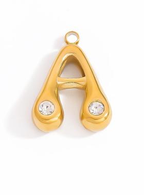 欧美不锈钢饰品配件镶嵌皓石水滴感气泡26英文字母吊坠保色配饰