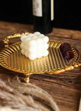 欧式复古铁艺工艺圆形托盘果盘摆件家居咖啡厅拍照道具摄影背景