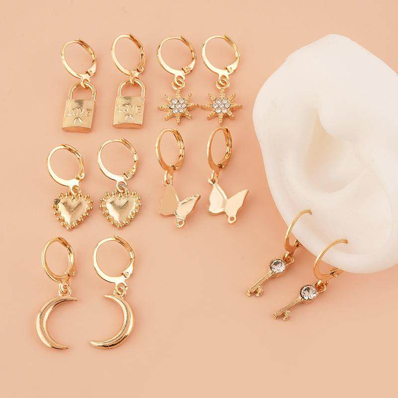 欧美新款蝴蝶月亮耳环6件套创意多元素钥匙耳环星星月亮爱心耳坠,饰品/流行首饰/时尚饰品新,耳环,淘宝优惠券,粉丝福利购,淘宝优惠卷