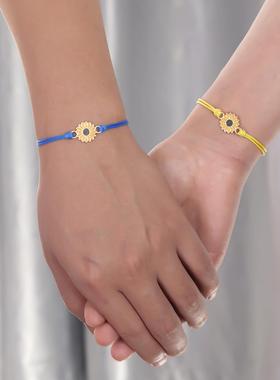 跨境热销黄蓝乌克兰手链雏菊太阳花两条装手工编织情侣闺蜜手链