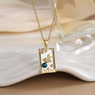 铜镀真金塔罗牌设计吊坠贝母星座项链跨境外贸亚马逊项链厂家