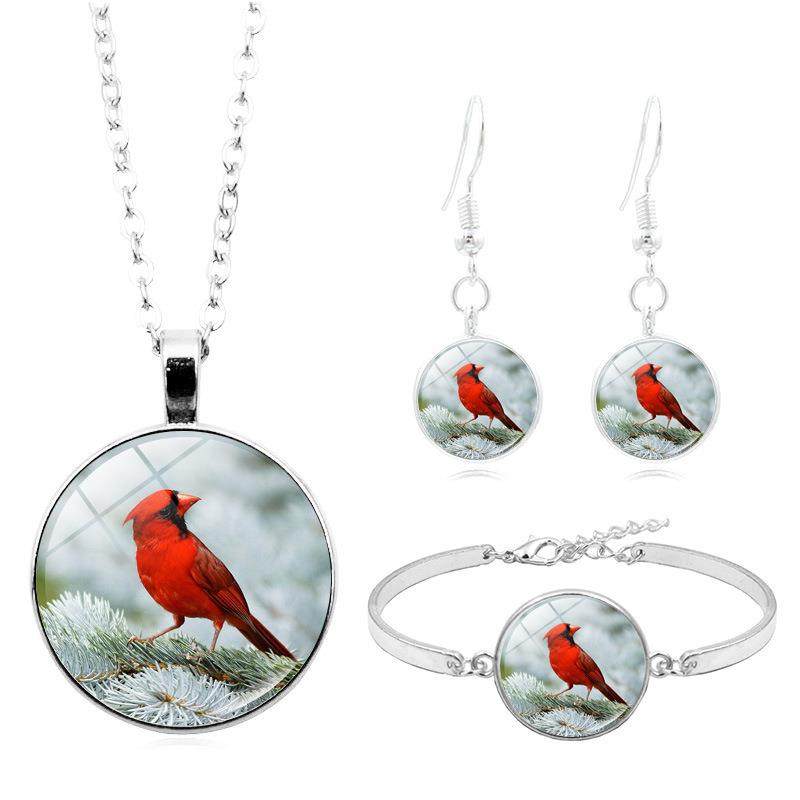 红衣主教鸟吊坠项链套装跨境欧美时尚银色手链耳环女饰品套装礼物,饰品/流行首饰/时尚饰品新,组合套装,淘宝优惠券,粉丝福利购,淘宝优惠卷