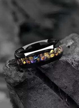 跨境热销不锈钢戒指不氧化彩陨石糖果色戒指孔雀尾戒指