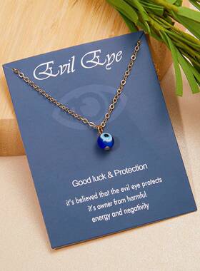 欧美跨境新款恶魔之眼吊坠卡片项链百搭三面琉璃眼睛吊坠饰品