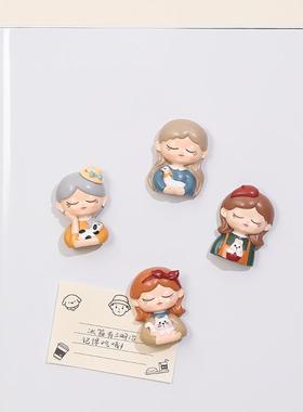 可爱女孩冰箱贴创意卡通墙面贴树脂工艺品开关贴客厅卧室墙面饰品