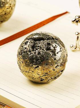 天然水晶球秘鲁黄铁矿原石摆件金色水晶摆件黄铜矿球家居饰品摆件
