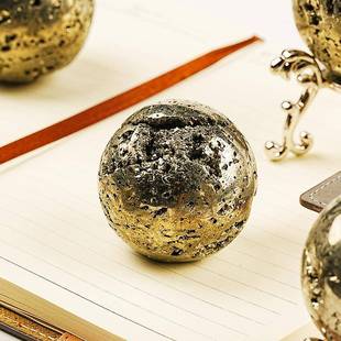 天然水晶球秘鲁黄铁矿原石摆件金色水晶摆件黄铜矿球家居饰品摆件
