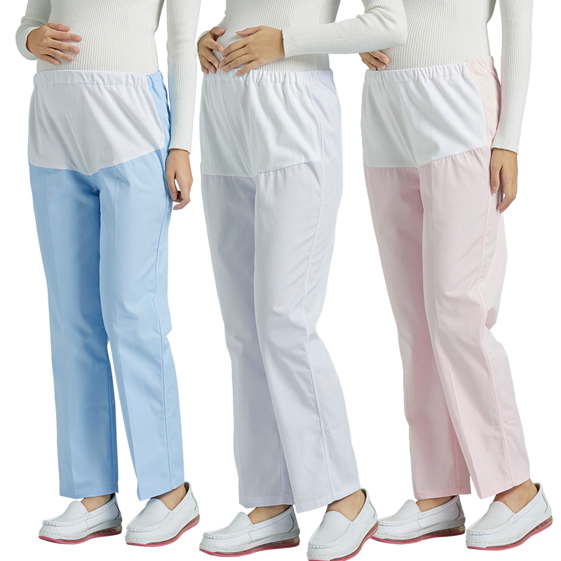 孕妇护士裤冬夏可调节松紧腰全托腹裤子护士服白大褂白蓝色工作裤