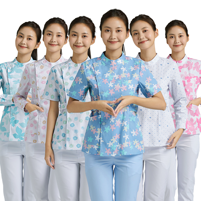 碎花护士服短袖女分体套装夏季美容师口腔母婴护理家政月嫂工作服