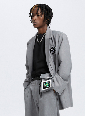 WCC 黑色休闲西装 宽松韩版dk制服雅痞帅 西装外套 简约