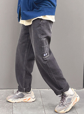 WCC 水洗直筒牛仔裤 潮流休闲青年拉链长裤中腰黑色流行简宽松