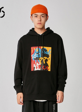 WCC 黑色套头秋季悲伤蛙双面娇蛙流行休闲宽松印花连帽卫衣