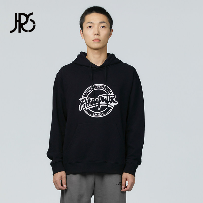 jrs 秋季新品虎扑hupu jr圆标宽松印花薄款连帽男士休闲套头卫衣