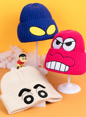 WCC蜡笔小新联名毛线帽字母刺绣时尚情侣针织帽潮趣男女送礼休闲