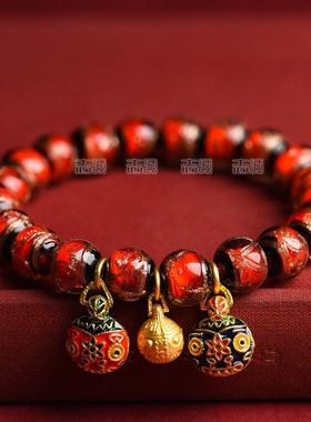 香灰琉璃手串北京同款五彩古法多宝五色吞金兽一家三口手链珠