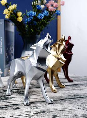 【特价】北欧几何狼摆件动物树脂工艺品手工创意家居客厅玄关装饰