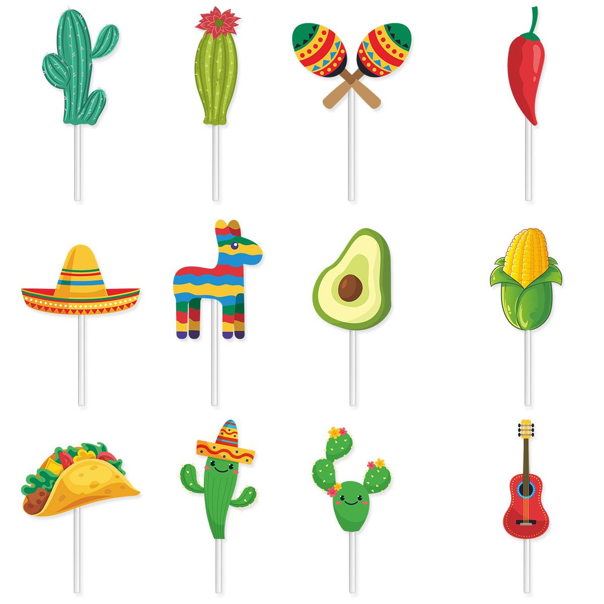 跨境墨西哥嘉年华节日装饰生日蛋糕插件塔可仙人掌辣椒造型插牌