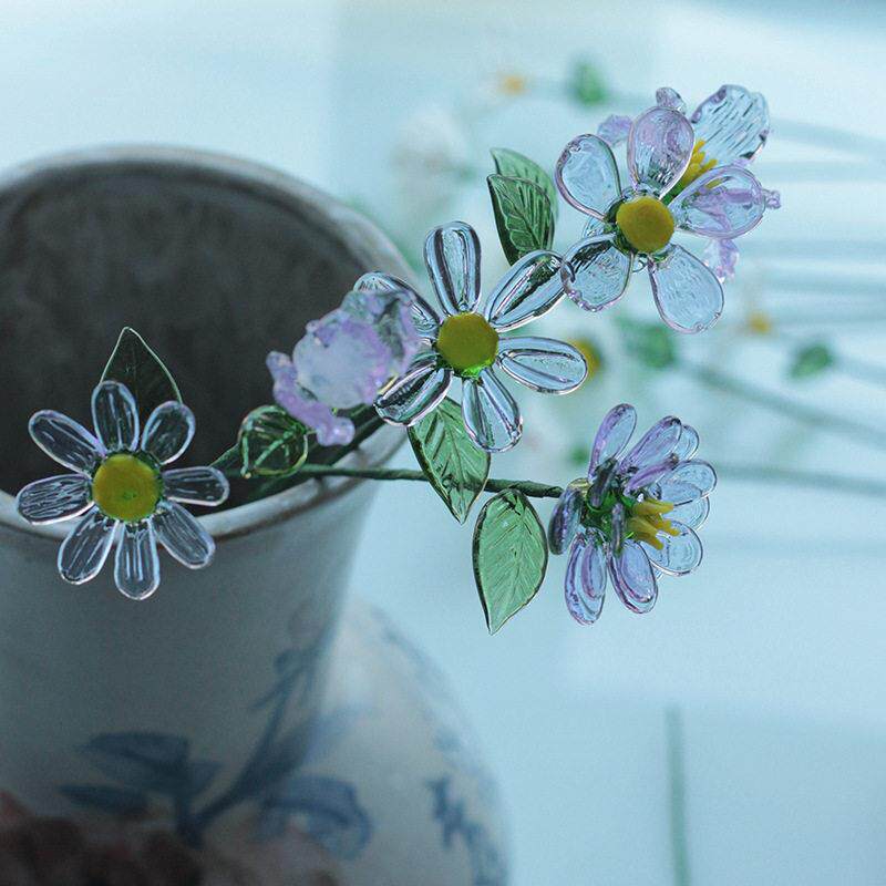 淄博琉璃仿真花摆件家居装饰玻璃插花假花束向日葵玫瑰级感礼物图片