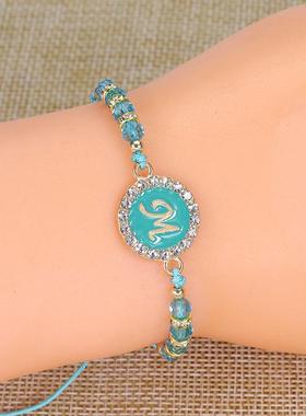 欧美热卖款水晶串珠手链时尚个性合金字母牌手链