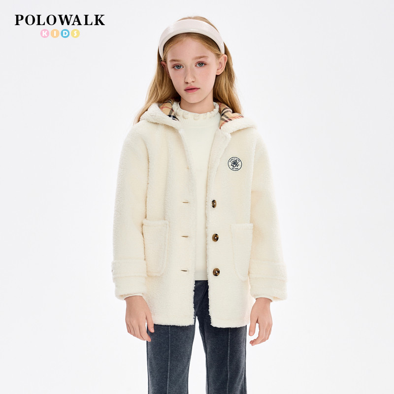 POLOWALK童装2024秋季新款女童休闲连帽长袖外套儿童泰迪绒外套潮,童装/婴儿装/亲子装,夹克/皮衣,淘宝优惠券,粉丝福利购,淘宝优惠卷