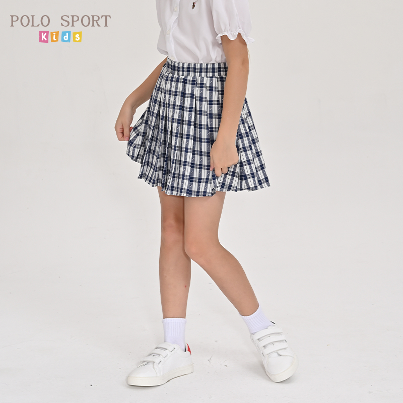 polosport童装女童半身裙2024夏季新品儿童格子百褶裙安全裤短裙