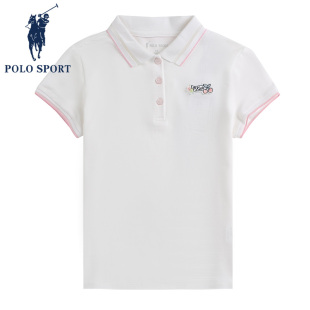 女童短袖 2024夏季 polo衫 POLOWALK童装 新品 儿童白色翻领可爱t恤