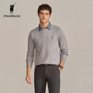 POLOWALK男士假两件针织衫25冬季新款保罗男装通勤百搭衬衫领毛衣