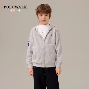 POLOWALK童装男童连帽卫衣2025秋季新款保罗儿童美式休闲开衫外套