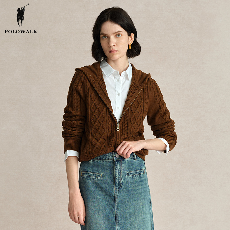 POLOWALK拉链连帽针织开衫