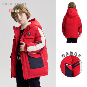 polosport童装男童羽绒服中长款2023新款冬装儿童保暖厚款外套