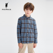 2024秋季 美式 新款 磨毛衬衫 休闲衬衣 男童纯棉格子长袖 POLOWALK童装
