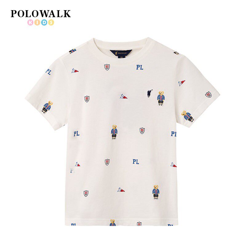 POLOWALK童装男童短袖T恤2025夏季新款保罗儿童运动潮流印花上衣