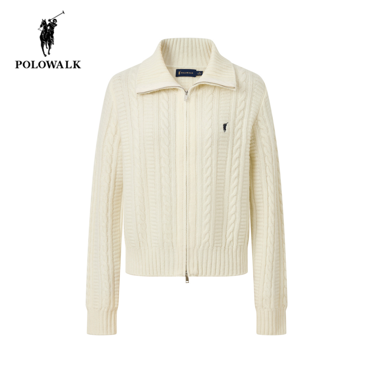 POLOWALK翻领羊毛开衫女2025年冬季新款保罗女装经典绞花毛衣外搭,女装/女士精品,毛针织衫,淘宝优惠券,粉丝福利购,淘宝优惠卷